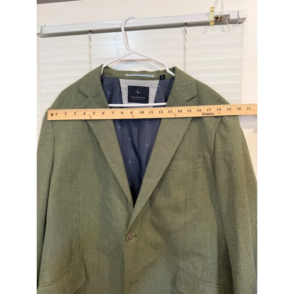 Tailorbyrd Collection Mens 46L Green Micro Check Blazer Sport Coat Preppy READ